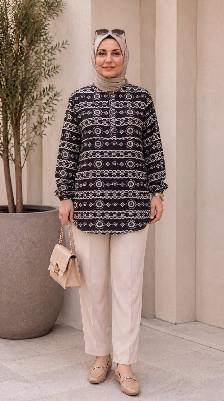Siyah Beyaz Motif Gömlek VG-069