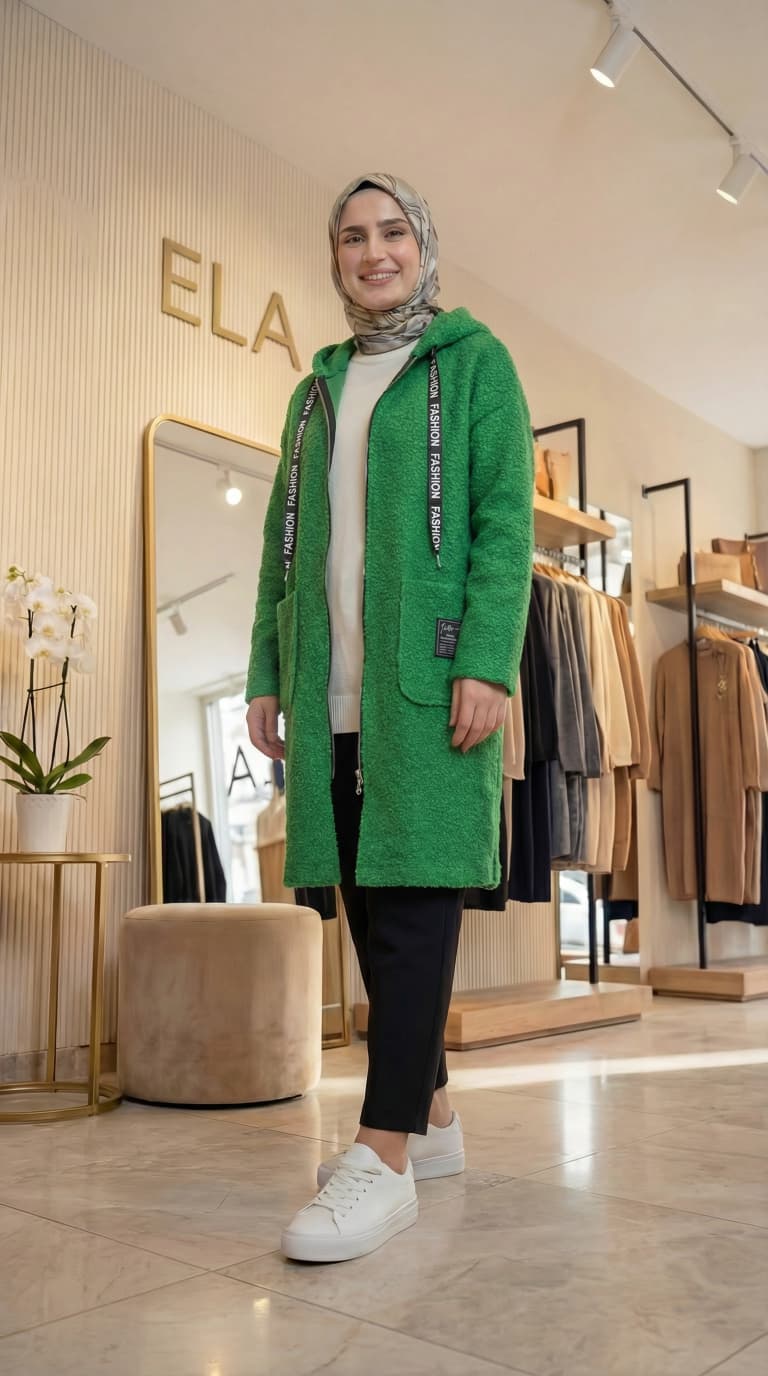 Çim Yeşili Buklet Hırka