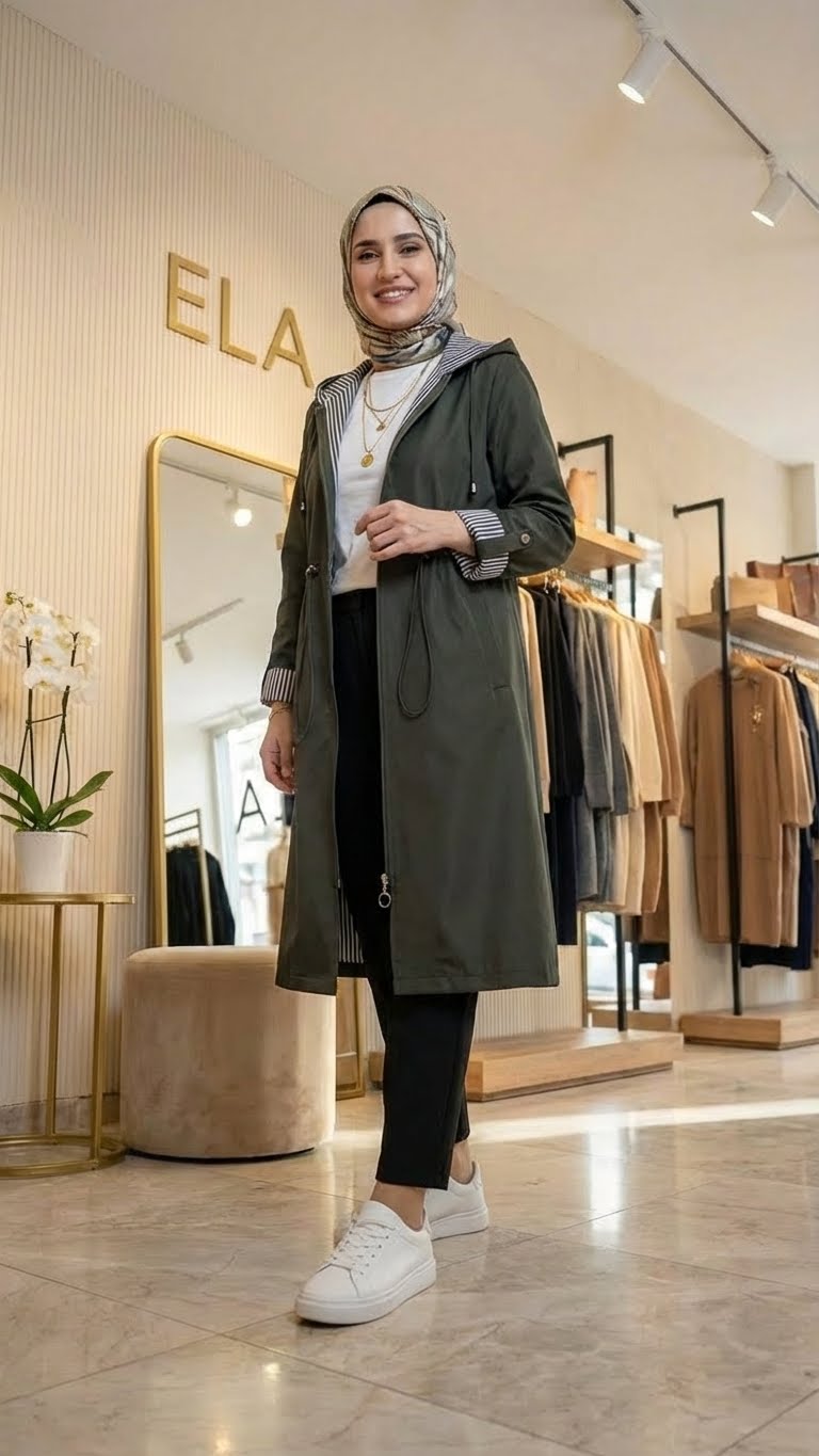 Haki Yeşil Spor Trençkot