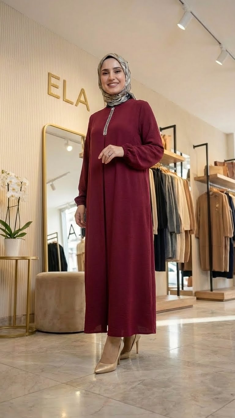 Bordo Aerobin Taşlı Elbise