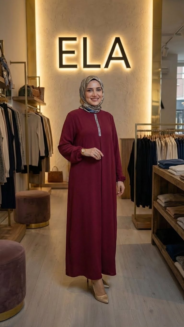 Bordo Aerobin Taşlı Elbise