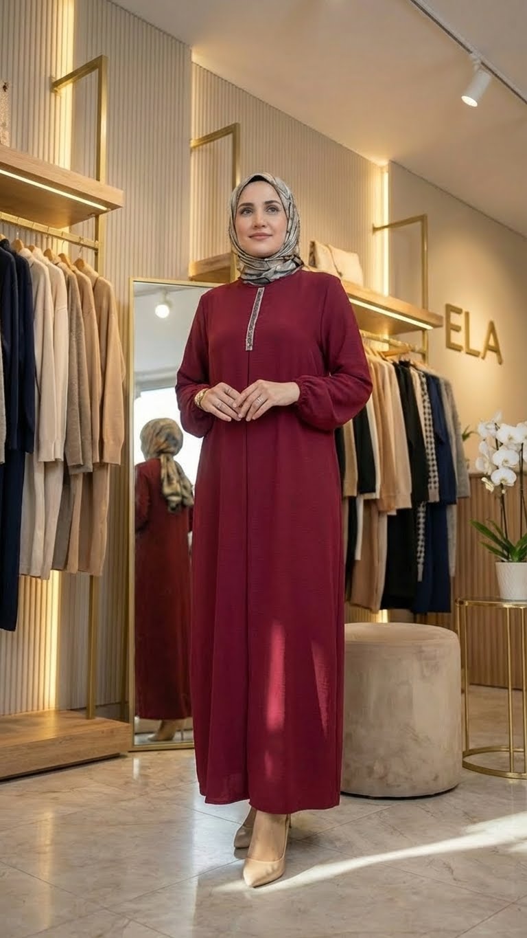 Bordo Aerobin Taşlı Elbise