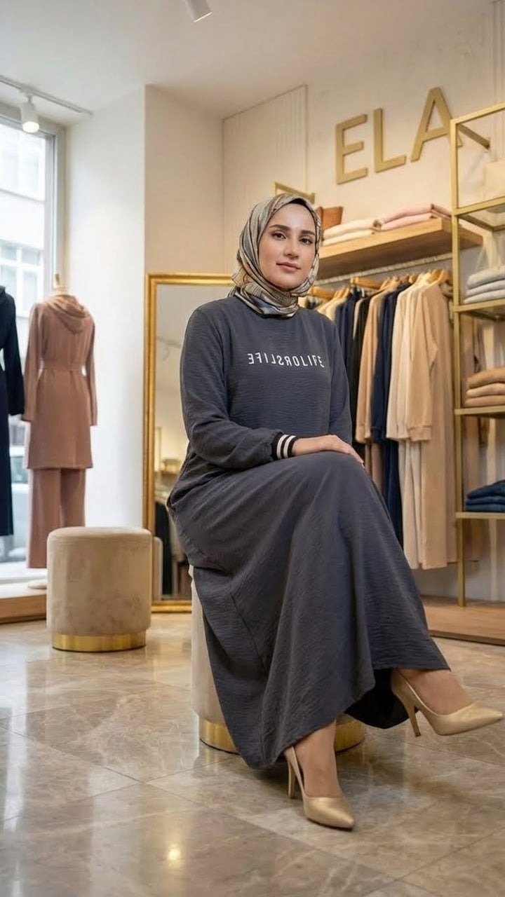 Füme Gri Aerobin Elbise