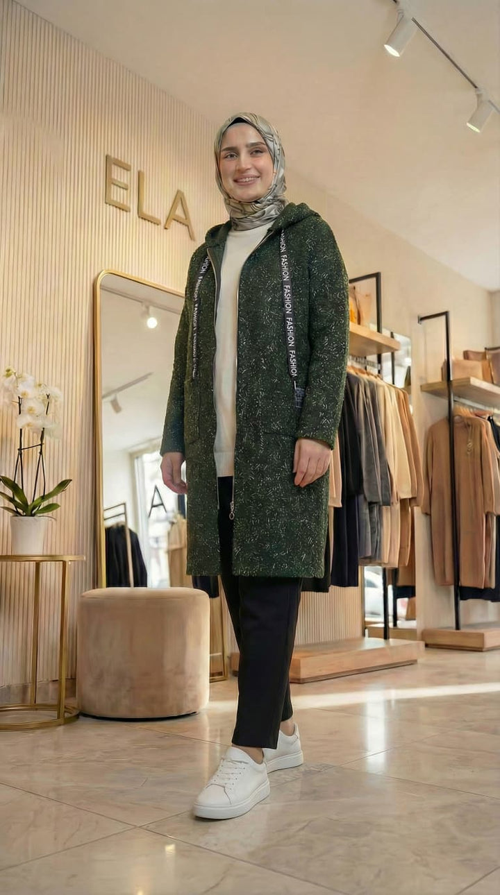 Simli Haki Buklet Hırka