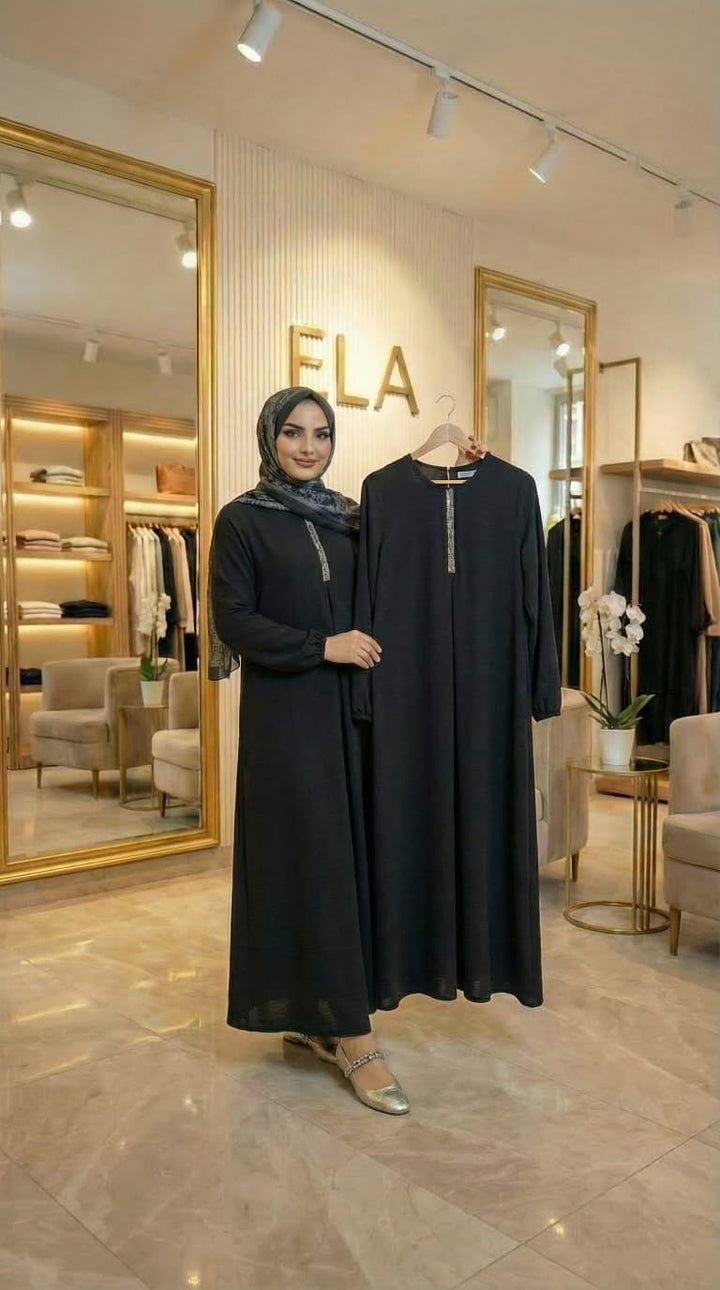 Siyah Aerobin Taşlı Elbise