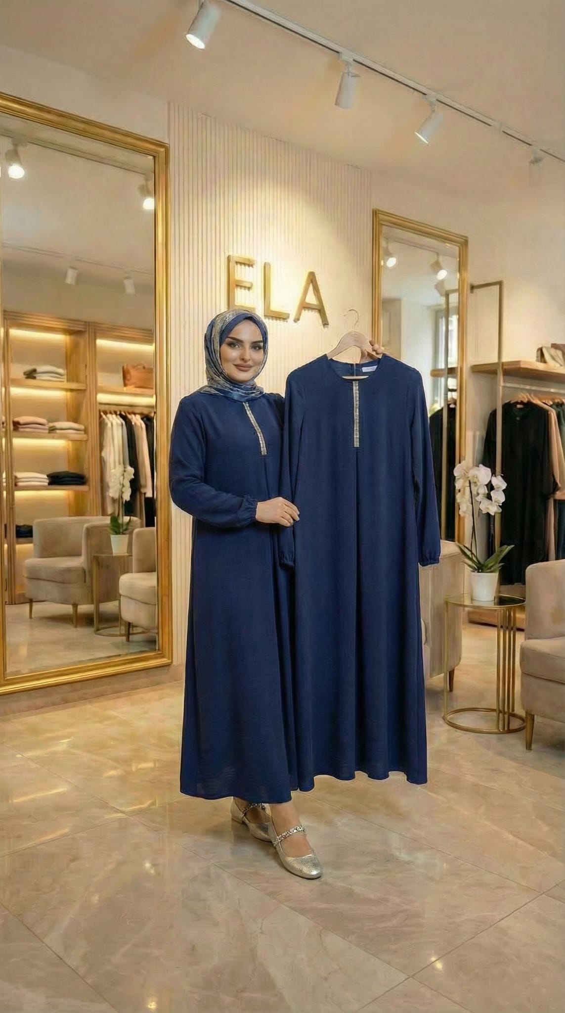 Lacivert Taşlı Elbise