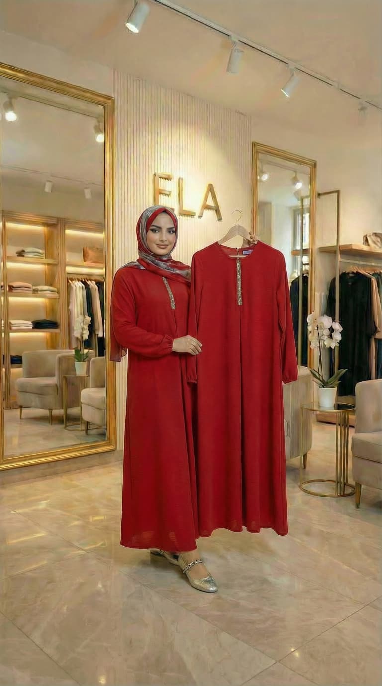 Kırmızı Aerobin Taşlı Elbise