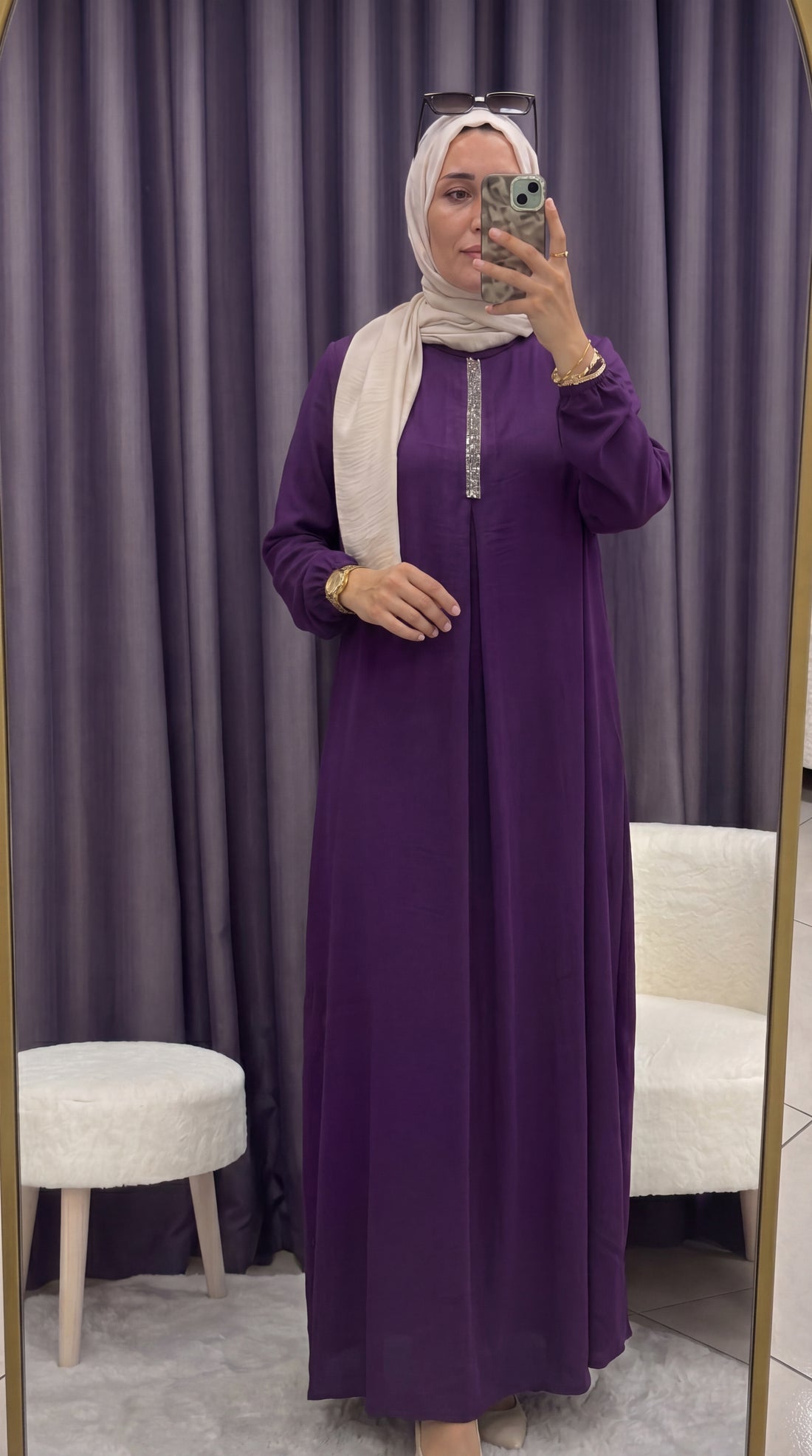Mürdüm Taşlı Elbise