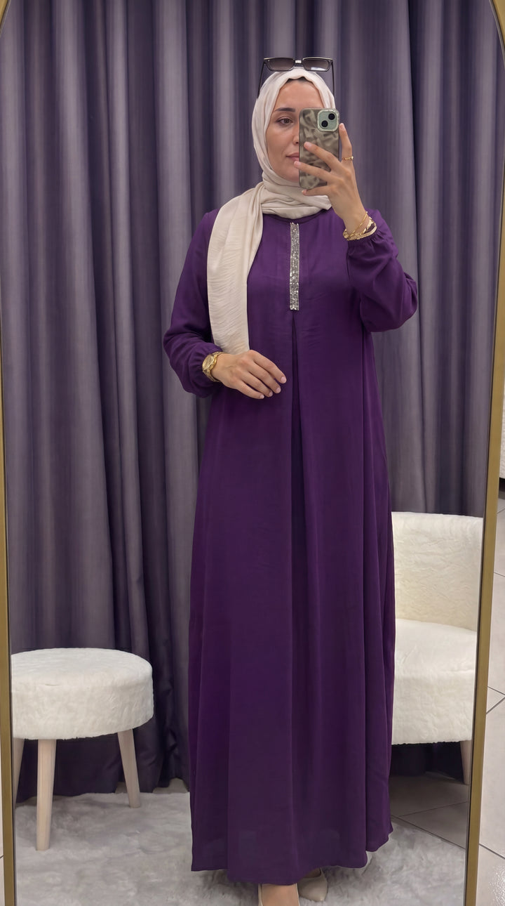 Mürdüm Taşlı Elbise