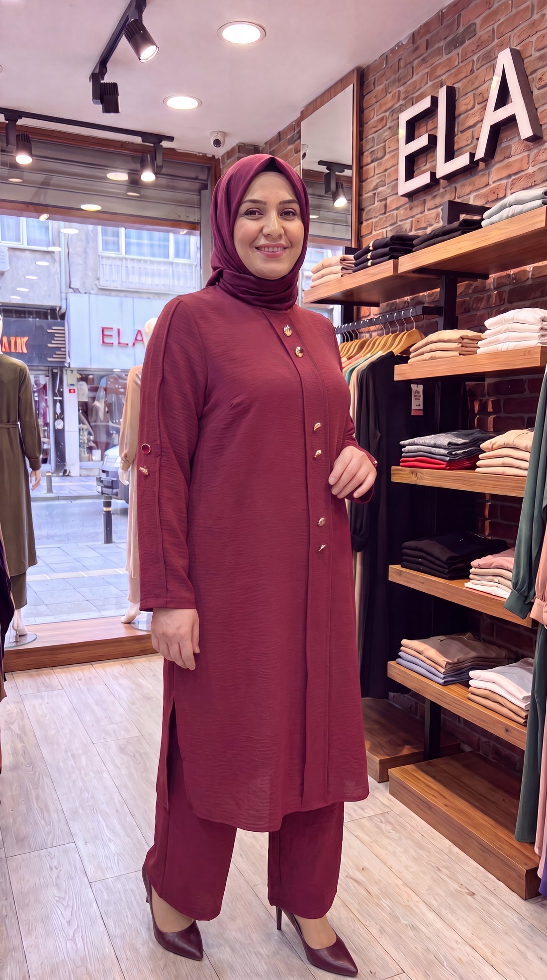 Bordo Düğmeli 2'li Takım IT-116