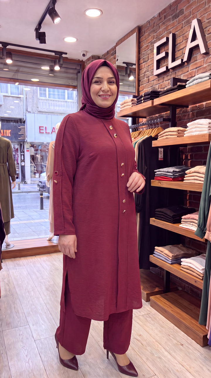 Bordo Düğmeli 2'li Takım IT-116