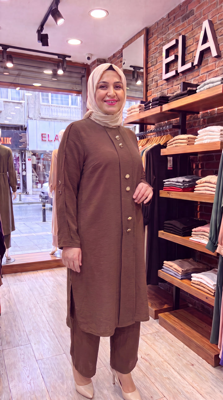 Kahve Düğmeli 2'li Takım IT-119